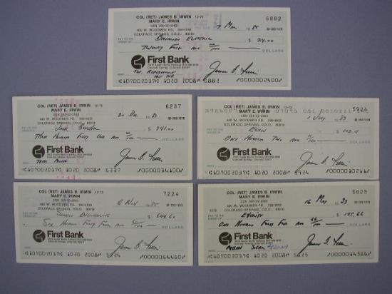 Appraisal: Signed Checks A set of five canceled checks all Signed