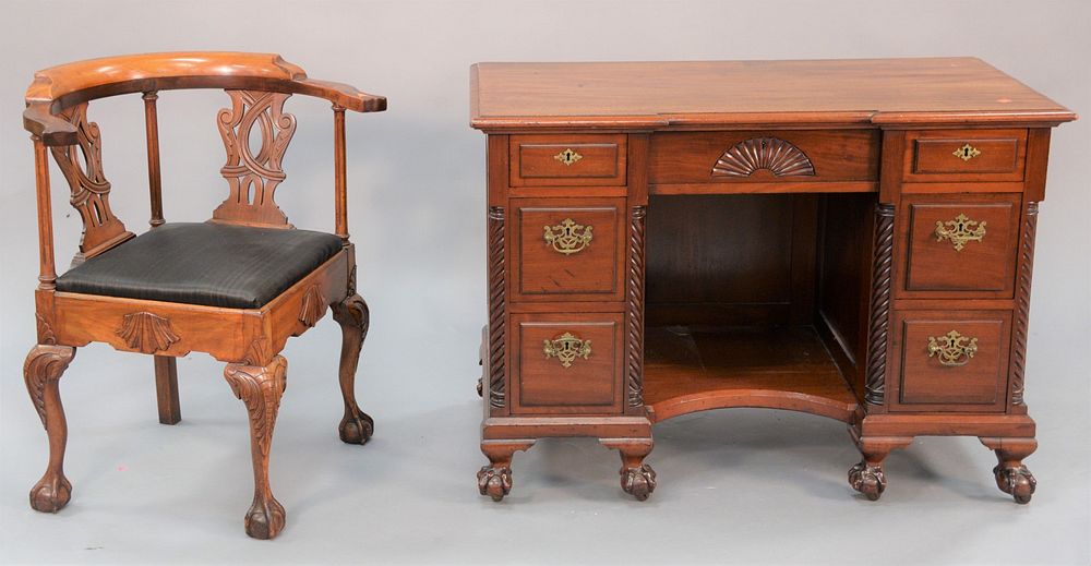 Appraisal: Two piece group to include custom mahogany kneehole desk ball