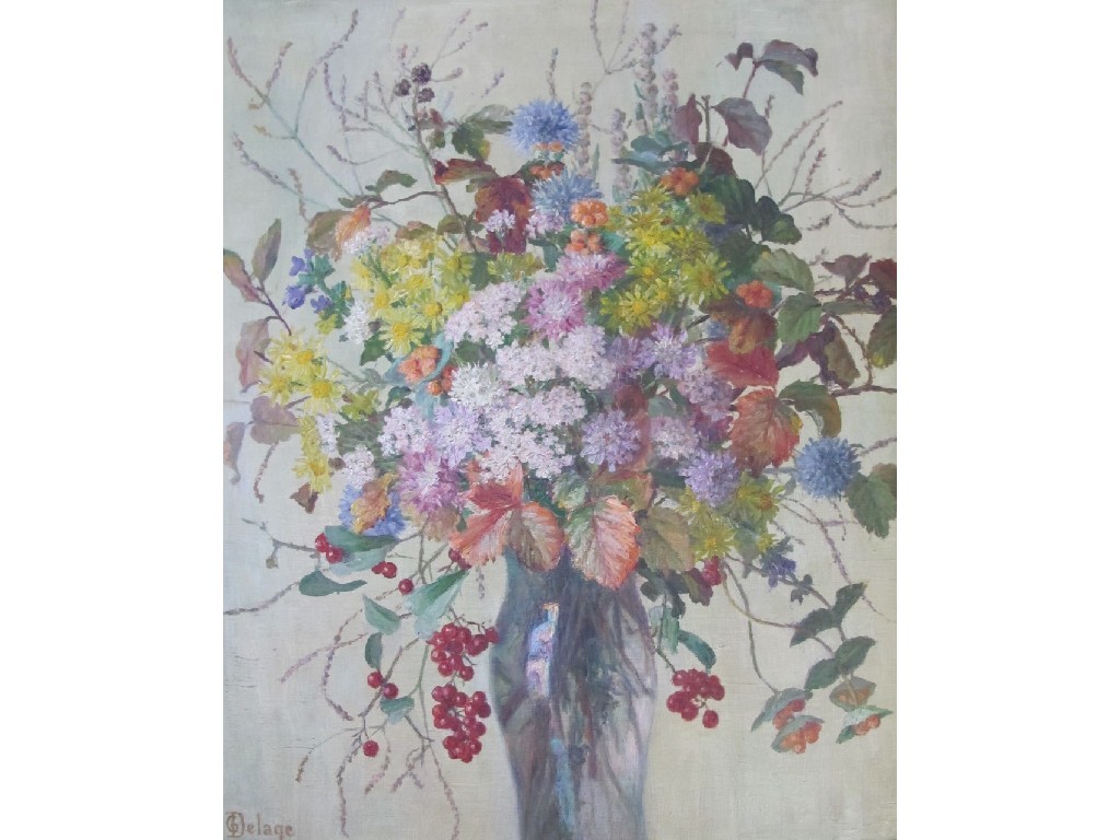 Appraisal: GERMAINE DELGAE TH CENTURY FLOWERS Oil on canvas signed x