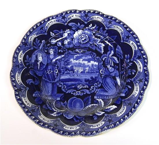 Appraisal: Staffordshire blue transfer-ware plate state pattern with George Washington America