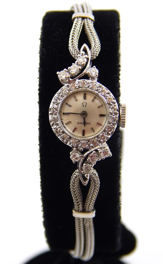 Appraisal: JEWELRY Omega diamond wrist watch stamped and tested K white