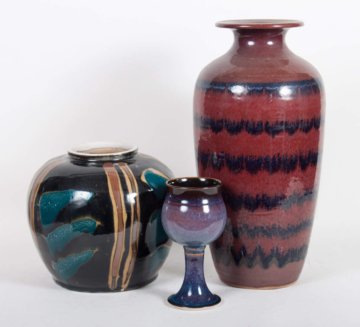 Appraisal: Three contemporary American art pottery articles including vase - stylized