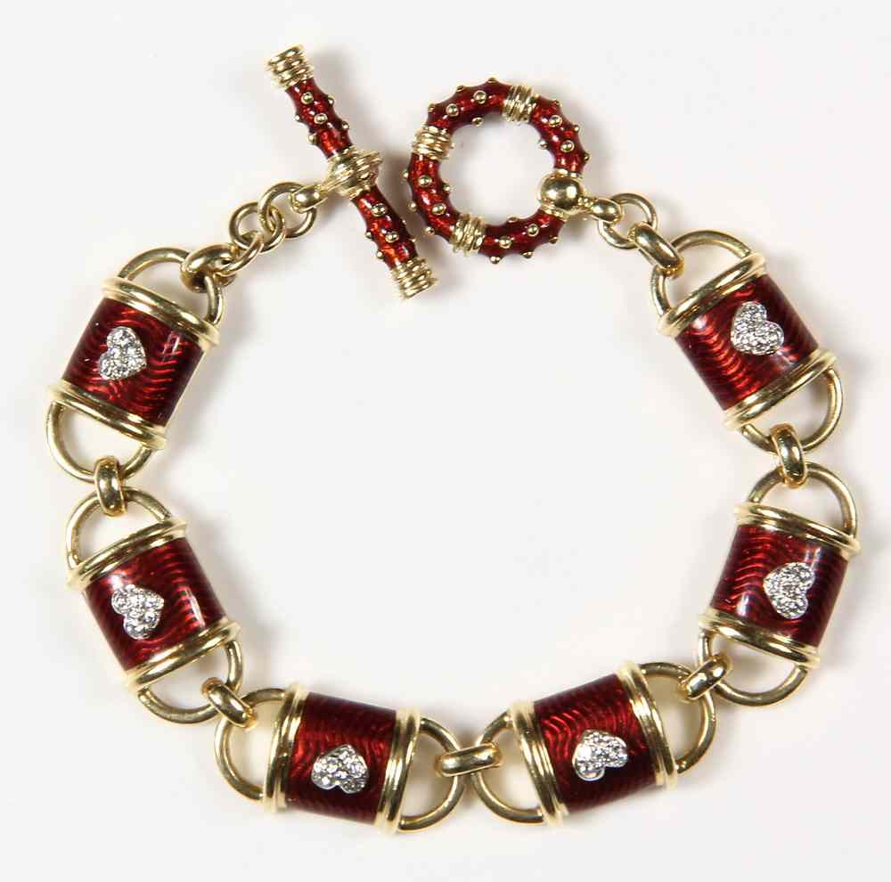 Appraisal: BRACELET - Lady's K yellow gold red enamel link bracelet