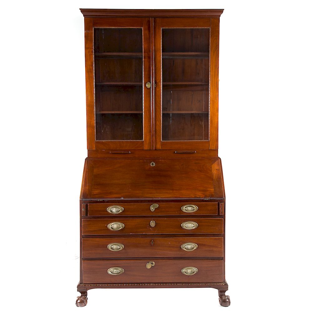 Appraisal: George III mahogany secretary bookcase late th century flat top