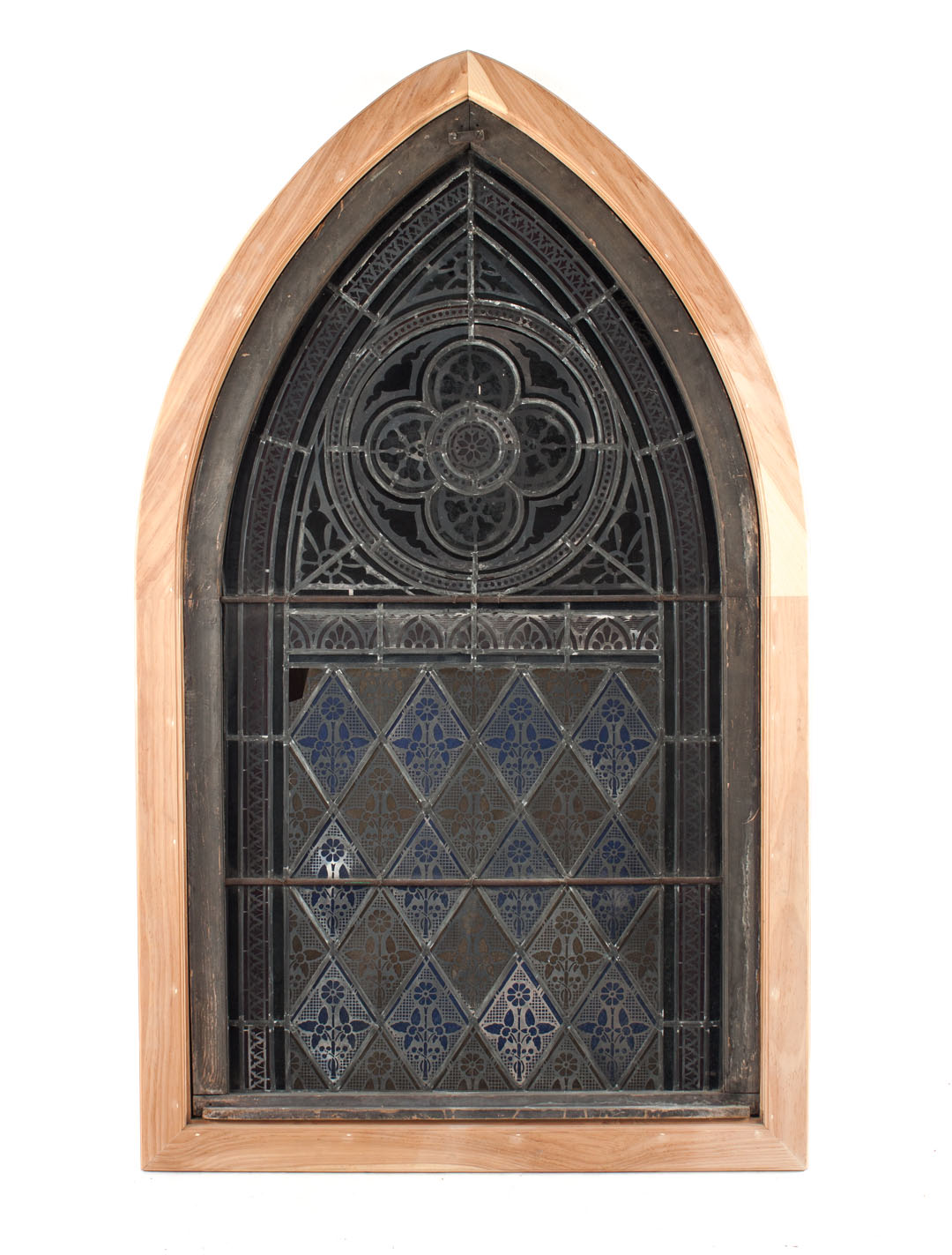 Appraisal: Gothic Revival leaded stained glass window pointed arch shaped with