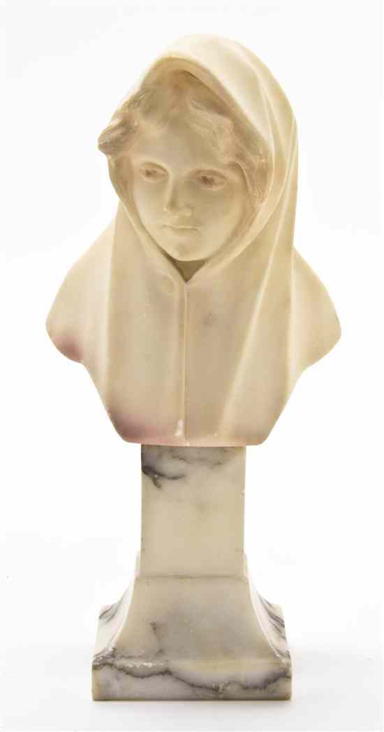 Appraisal: An Italian Alabaster Bust depicting a hooded youth raised on