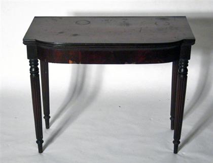 Appraisal: Late Federal mahogany card table circa The rectangular top swelled