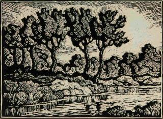 Appraisal: BIRGER SANDZEN - PENCIL SIGNED WOODBLOCK PRINT Titled 'Trees and