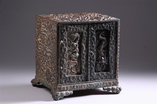 Appraisal: JAPANESE SILVER-PLATE CHRYSANTHEMUM REPOUSS CHEST Of rectangular-form with two doors