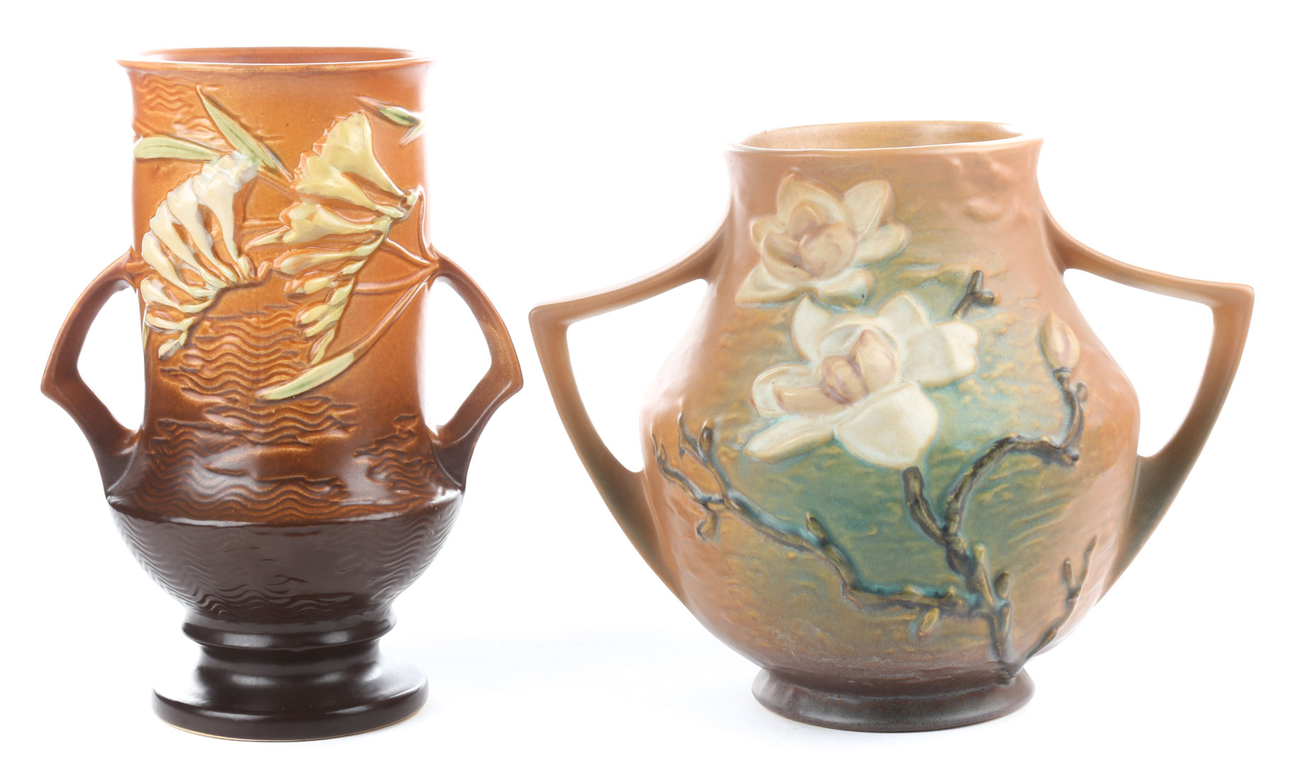 Appraisal: Two Roseville art pottery vases circa s double-handled magnolia vase