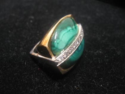 Appraisal: Malachite diamond dinner ring contemporary karat white and yellow gold