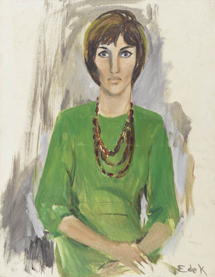 Appraisal: ELAINE DE KOONING Woman in Green Oil on canvas circa