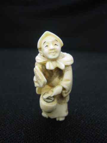 Appraisal: Chinese Carved Ivory Netsuke lady with lantern signed '' excellent