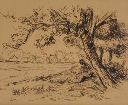 Appraisal: MAXIMILIEN LUCE Figure en dessous d'un arbre Brown pen and