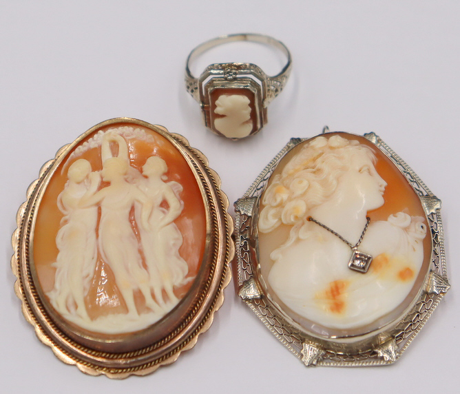 Appraisal: JEWELRY GROUPING OF GOLD AND SILVER CAMEO JEWELRY Including a