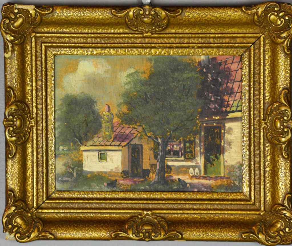 Appraisal: Signed Dutch School Landscape Painting On BoardDepicting a farm house