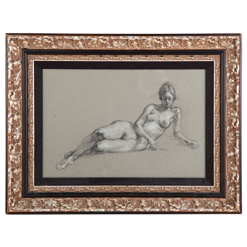 Appraisal: Joseph Sheppard Reclining Female Nude conte American b Used as