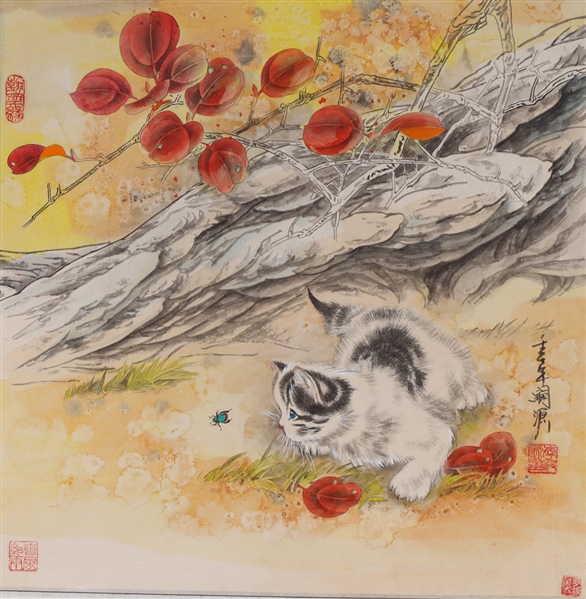 Appraisal: Chinese ink and color on paper painting of a kitten