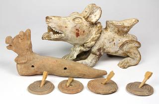 Appraisal: lot of Pre-Columbian Veracruz Mexico attributed figural group of a