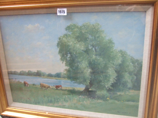 Appraisal: John Whittall th century Catte grazing by a lake oil