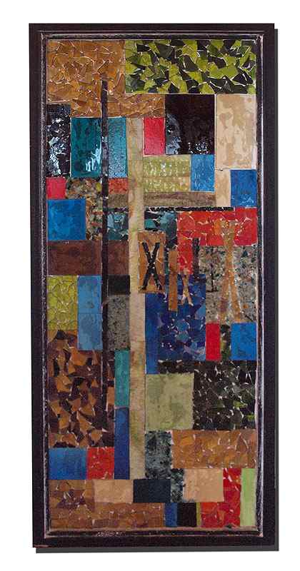 Appraisal: MOSAIC GLASS COLLAGE WALL HANGING Geometric design assorted glass pieces