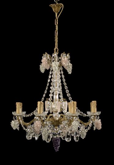 Appraisal: French Gilt-Brass and Crystal Eight-Light Chandelier in the Louis XVI