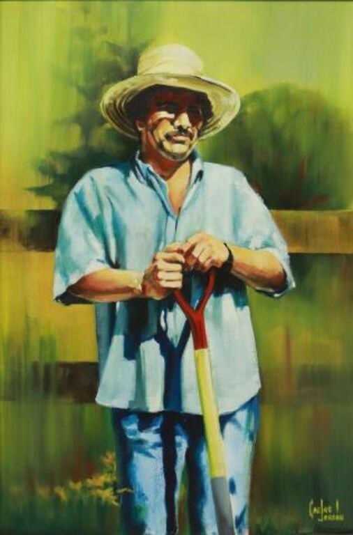 Appraisal: Framed oil on canvas painting Man with Shovel signed lower