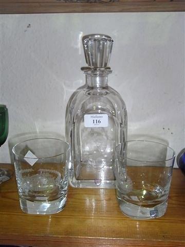 Appraisal: AN ORREFORS GLASS DECANTER and two matching glasses 'In Celebration