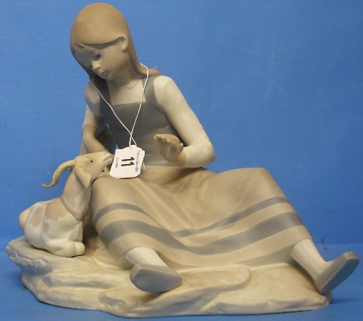 Appraisal: Lladro Figure of seated Girl Leaning on Tree with Goat