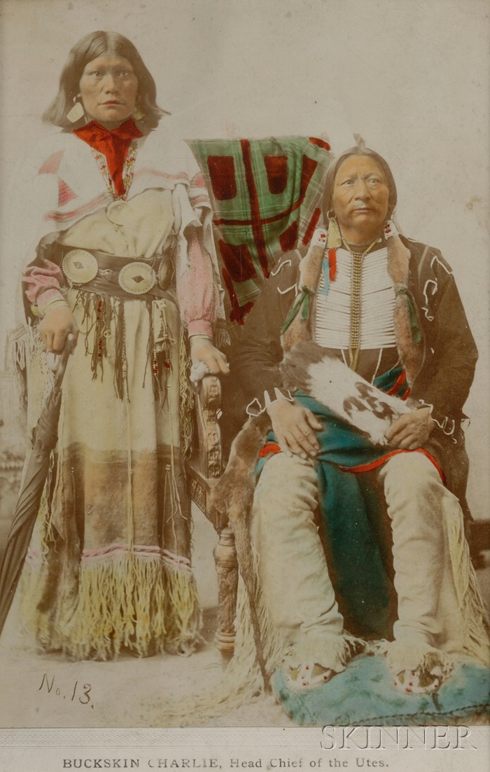 Appraisal: Color Tinted Photograph of Ute Chief Buckskin Charlie and Wife