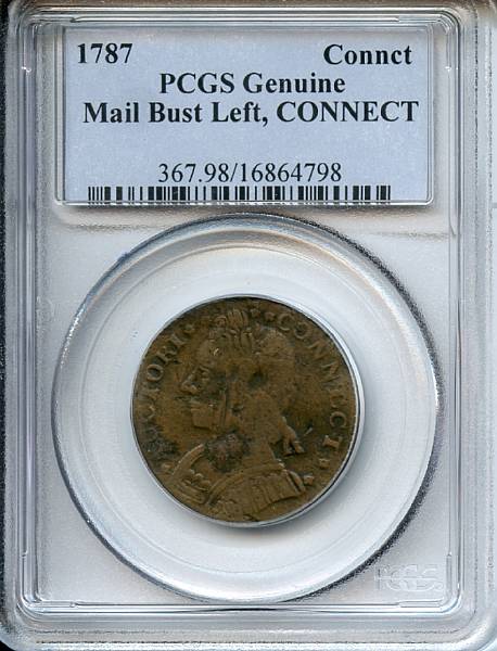 Appraisal: Connecticut Copper Mailed Bust Left CONNECT Genuine Damage Tooling PCGS