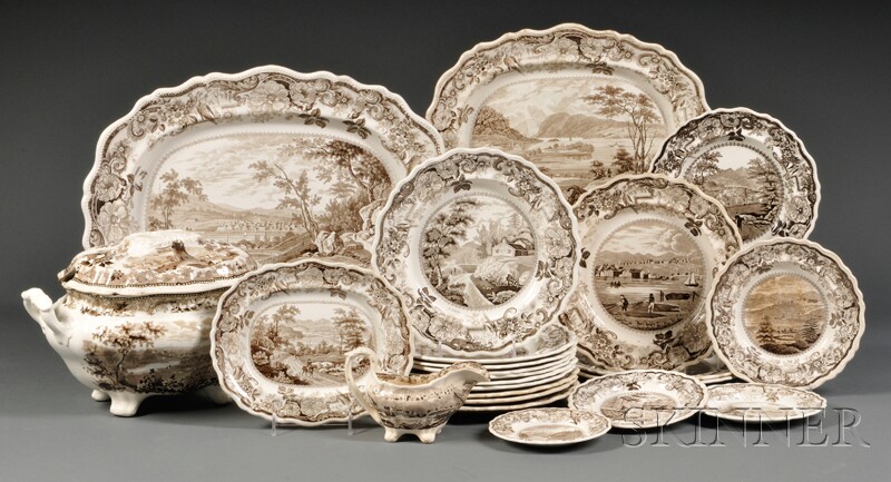 Appraisal: Transfer-decorated Staffordshire Pottery Partial Dinner Service with Hudson River Vi