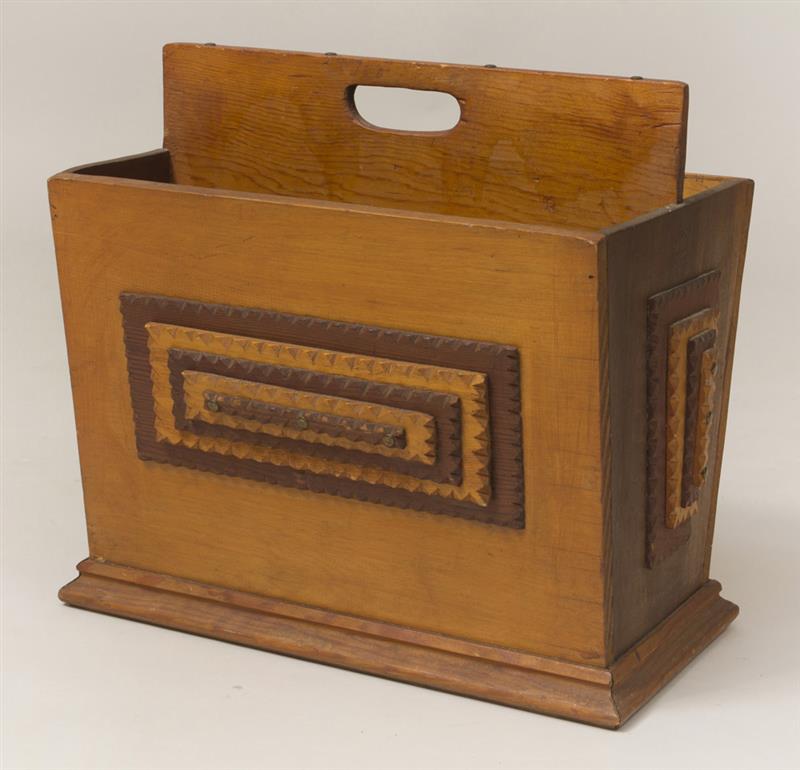 Appraisal: Tramp Art Pine Two-Division Magazine Holder x x in Estimate