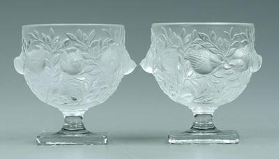 Appraisal: Pair Lalique vases birds in relief bases marked Lalique France