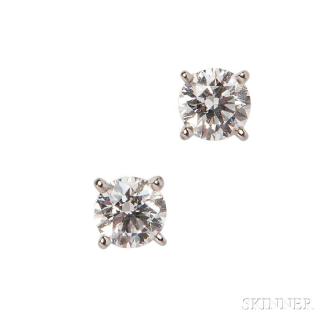 Appraisal: Platinum and Diamond Earstuds Cartier the round brilliant-cut diamonds weighing