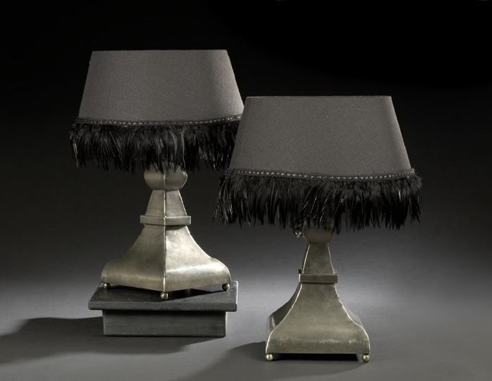 Appraisal: Pair of French Wrought-Steel Table Lamps of tapering square section