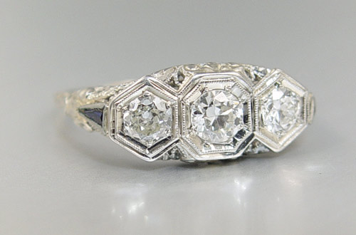 Appraisal: K DECO FILGREE STONE DIAMOND RING K white gold filigree