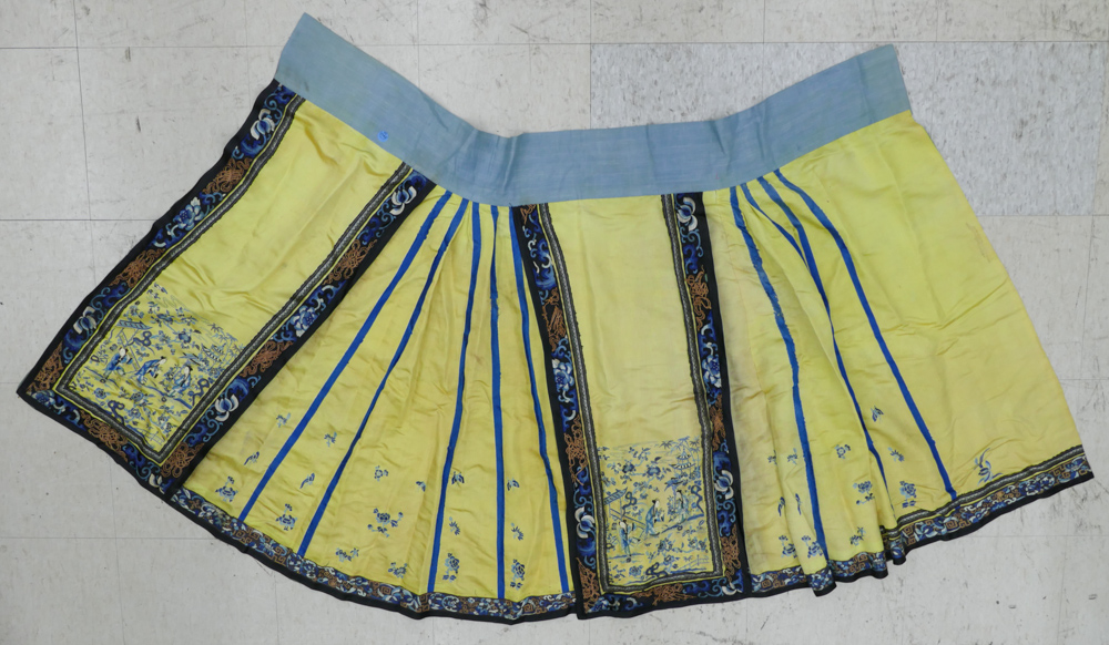 Appraisal: Old Chinese Yellow Silk Embroidered Skirt ''x '' - Some