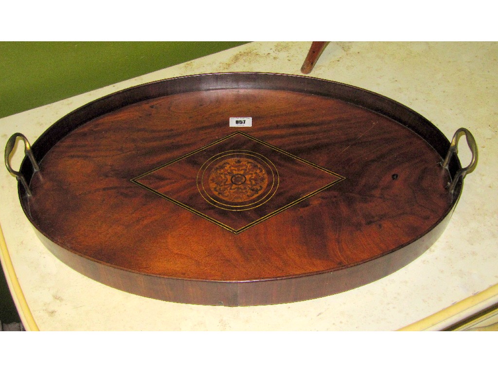 Appraisal: Brass inlaid mahogany serving tray