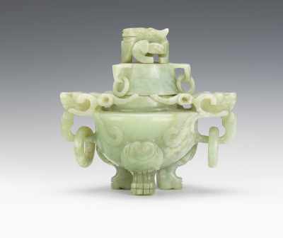 Appraisal: A Chinese Carved Jade Koro Carved with dragon motifs on