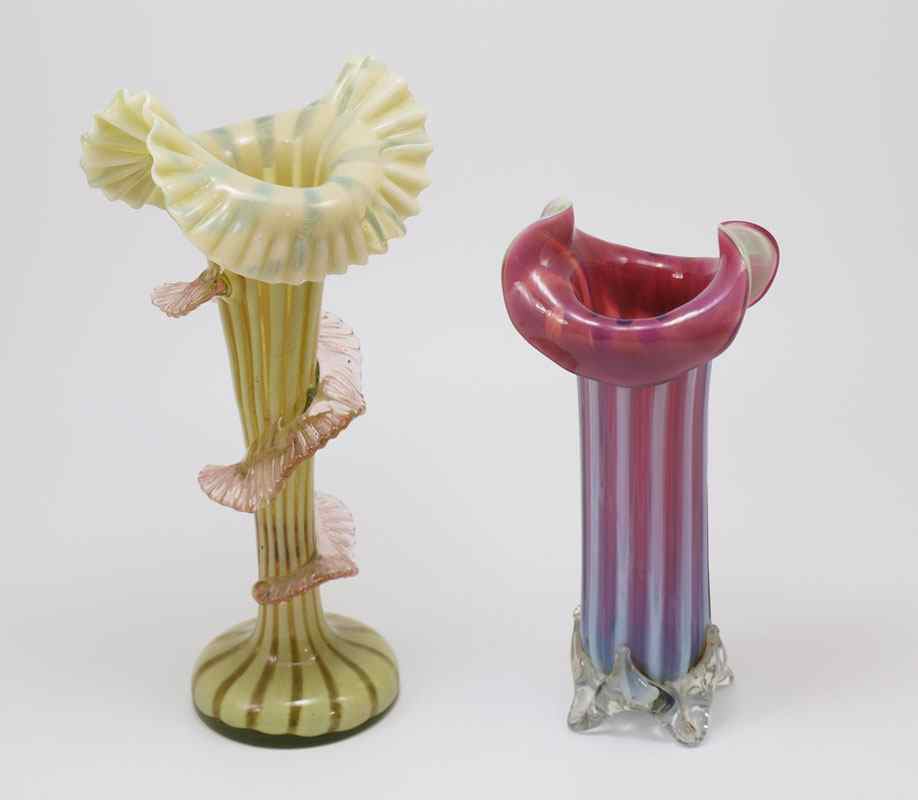 Appraisal: PIECE ART GLASS VASES To include Ruffled rim bud vase