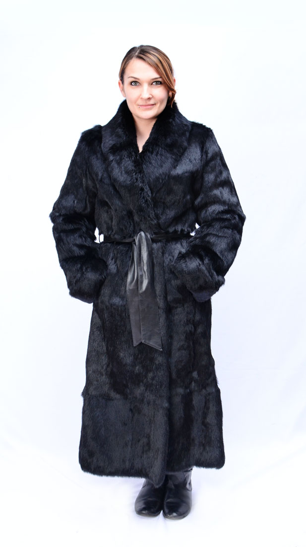 Appraisal: FULL LENGTH BLACK RABBIT FUR COAT Really beautiful full length