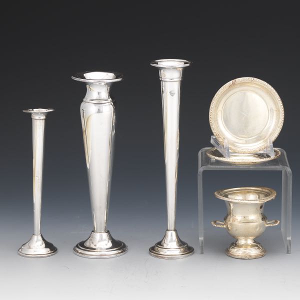 Appraisal: COLLECTION OF STERLING SILVER TABLE ARTICLES Including three weighted bud