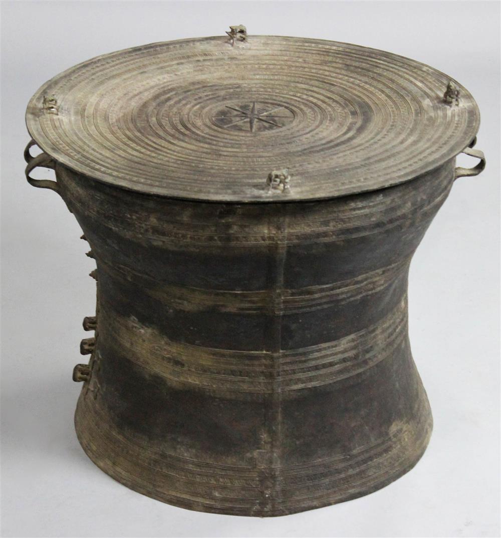 Appraisal: SHAN CEREMONIAL BRONZE RAIN DRUM of typical form with waisted