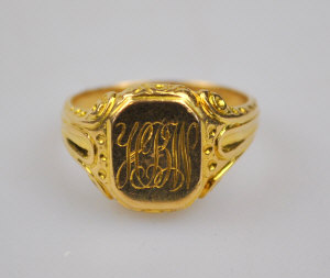 Appraisal: Gentleman's heavy gold signet ring with monogram and presentation inscription