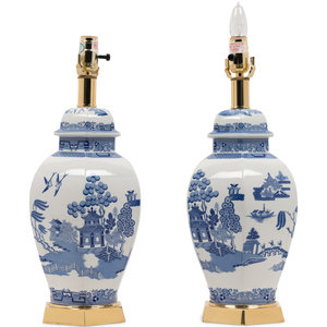 Appraisal: A Pair of Blue and White Porcelain Jars Mounted as