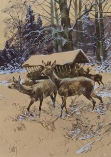 Appraisal: Deer in Winter by Bob Kuhn Bob Kuhn - gouache