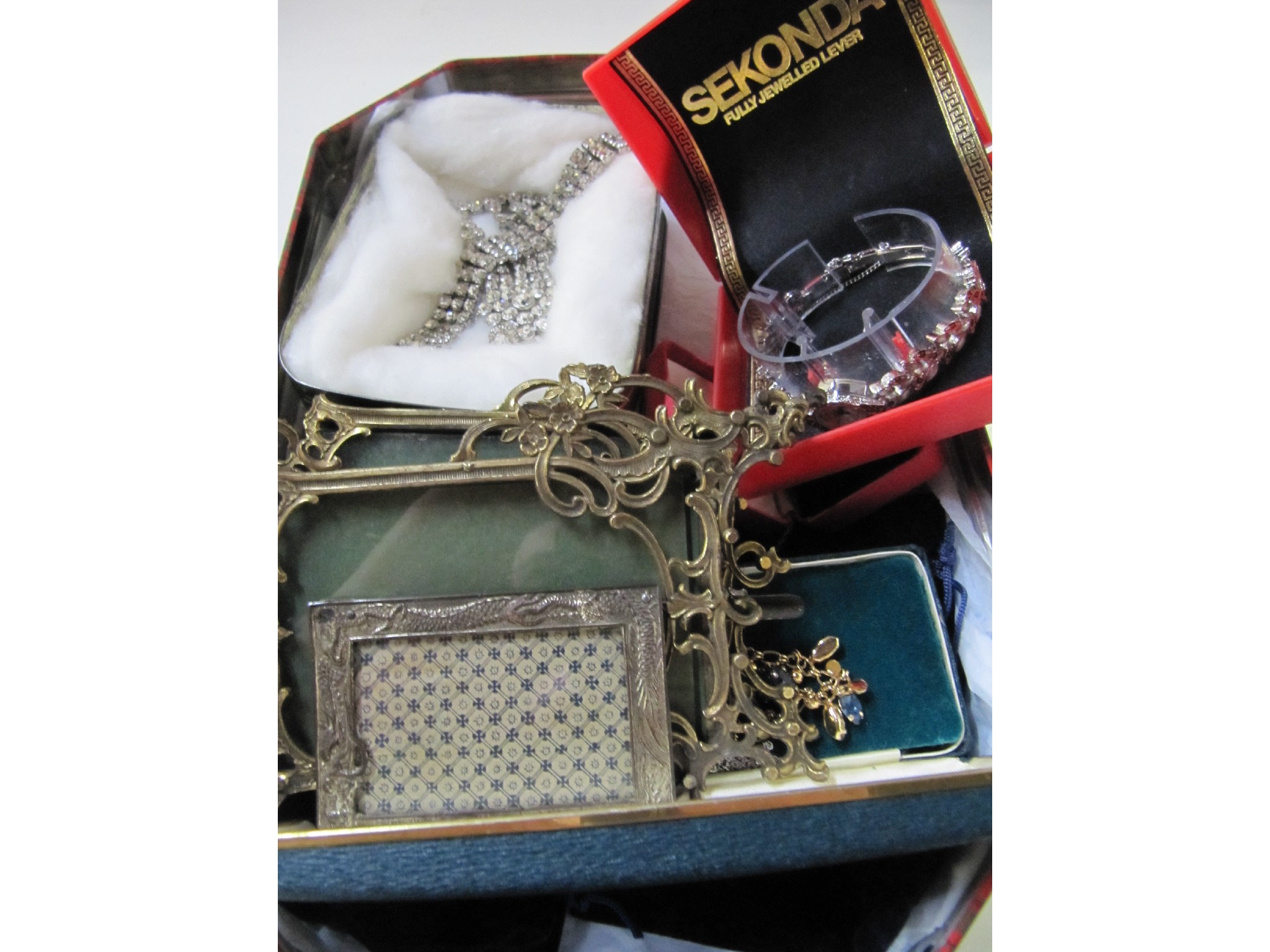 Appraisal: A box of costume jewellery gilt metal frames etc