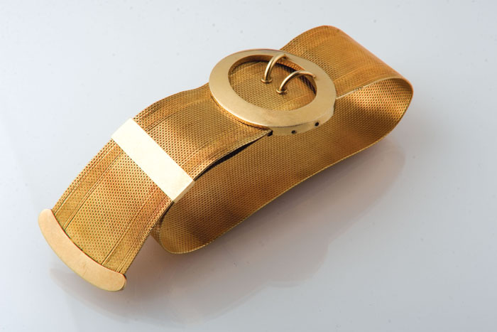 Appraisal: ANTIQUE YELLOW GOLD SLIDE BUCKLE BRACELET The wide slide bracelet