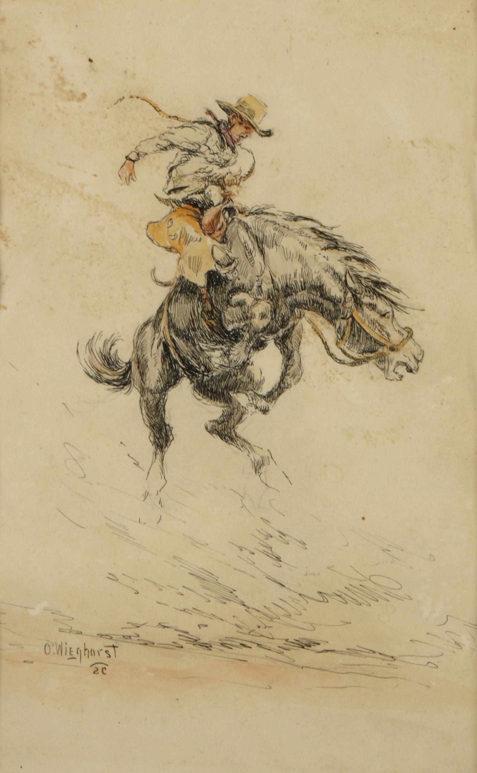 Appraisal: Olaf Carl Wieghorst American - Bucking Bronco signed 'O Wieghorst'